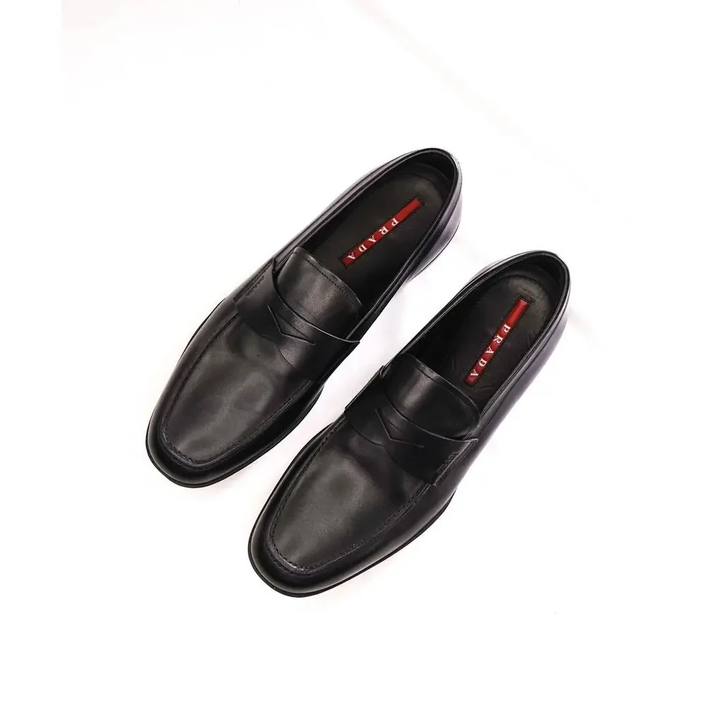 $950 PRADA LINEA ROSSA - Black Leather Penny Loafers - US 11 (UK10)